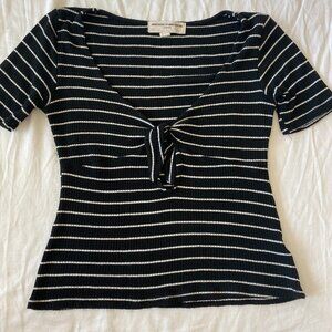 Project Social T Cropped Striped Tee Shirt with Bow and tiny hole cut out! SizeS